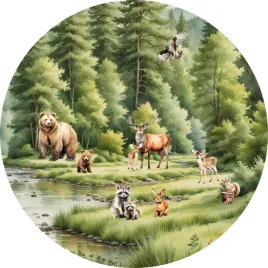 naklejka-na-sciane-dla-dzieci-zwierzeta-lesne-nad-rzeka-lesna-polana-100cm