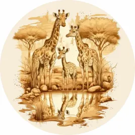 naklejka-na-sciane-safari-tropiki-sawanna-rodzina-zyraf-drzewa-100cm