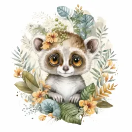 naklejka-na-sciane-safari-tropiki-sawanna-maly-lemur-miedzy-kwiatami-100cm