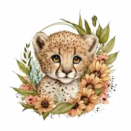 naklejka-na-sciane-safari-dzungla-maly-gepard-w-kompozycji-z-kwiatow-100cm