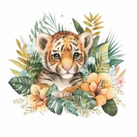 naklejka-na-sciane-safari-tropiki-maly-tygrys-miedzy-roslinami-100cm