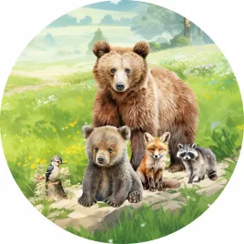 naklejka-na-sciane-las-zwierzeta-lesne-polana-mis-lis-szop-ptaszek-100cm
