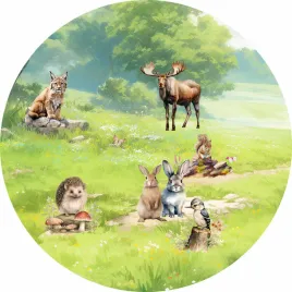 naklejka-na-sciane-las-polana-zwierzeta-zajaczki-rys-los-jez-ptaszek-100cm