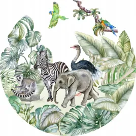 naklejka-na-sciane-dla-dzieci-safari-slonik-zebra-papugi-strus-papuga-100cm