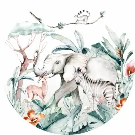 naklejka-na-sciane-safari-dzungla-slon-zebra-lemur-gazela-las-liscie-100cm