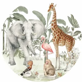 naklejka-na-sciane-safari-dzungla-slon-zyrafa-flaming-malpa-liscie-100cm