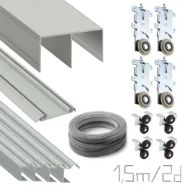 Zdjęcie produktu Drzwi przesuwne zestaw okuć SREBRNY 1,5m/2 drzwi - do szafy system KLASA