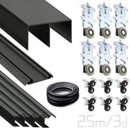 Zdjęcie produktu Drzwi przesuwne zestaw okuć CZARNY 2,5m/3 drzwi - do szafy system KLASA