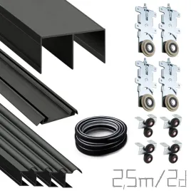 Zdjęcie produktu Drzwi przesuwne zestaw okuć CZARNY 2,5m/2 drzwi - do szafy system KLASA