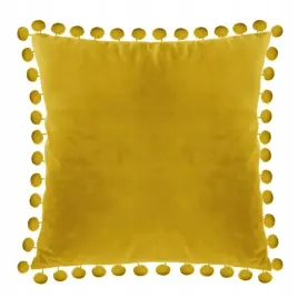 poszewka-na-poduszke-40x40-musztardowa-poduszka-welurowa-pomponiki-zolta