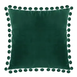 modna-poszewka-dekoracyjna-pomponiki-welur-40x40-butelkowa-zielen-ozdobna
