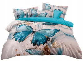 posciel-160x200-cm-komplet-3-czesci-turkusowy-3d-motyle-zloty-brokat