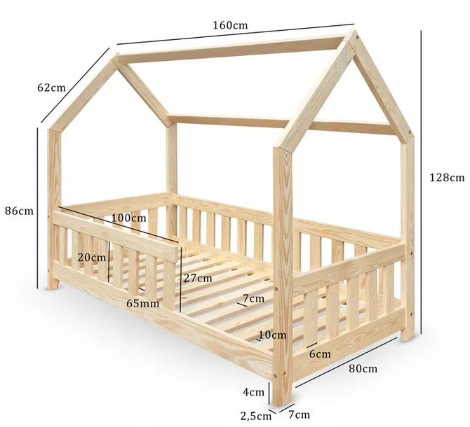 lozko-sosnowe-domek-80x160cm-stan-opakowania-oryginalne