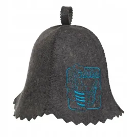 sauna-kapelusz-czapka-do-sauny-100percent-welna-owcza-szara-logo-turkus