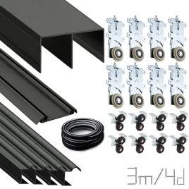 Zdjęcie produktu Drzwi przesuwne zestaw okuć CZARNY 3m/4 drzwi - do szafy system KLASA