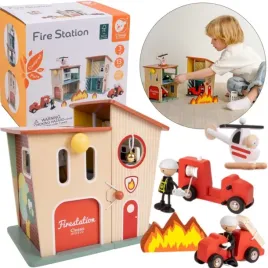 classic-world-remiza-strazacka-drewniana-garaz-auto-helikopter-figurki-13el