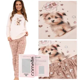 cornette-pizama-damska-dlugi-rekaw-nadruk-sweet-dog-rozowa-bawelna-xl