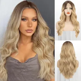 feshfen-peruka-ombre-brazowy-blond-z-przedzialkiem-syntetyczne-wlosy-65-cm