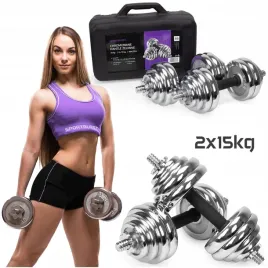 hantle-zeliwne-2x15kg-walizka-regulowane-chromowane-zestaw-talerze