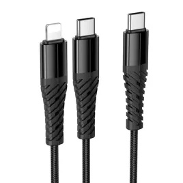kabel-2w1-usb-c-do-usb-c-lightnig-hoco-1-m-x123-czarny