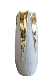 wazon-wysoki-szary-w-zlote-trojkaty-16x16x39