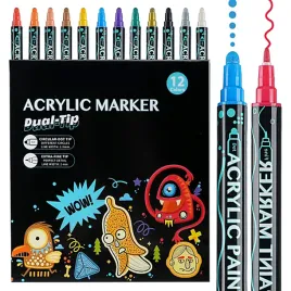 markery-akrylowe-zestaw-12-szt-pisaki-flamastry-mazaki-wodoodporne-z-farba