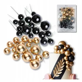 dekoracje-toper-topper-na-tort-ciasto-zlote-czarne-kule-na-piku-50szt