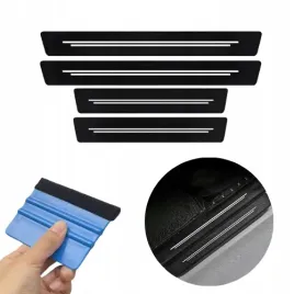 Zdjęcie produktu NAKLEJKI OCHRONNE NA PROGI SAMOCHODU 4 SZT FOLIA NAKŁADKI KARBONOWE + RAKLA