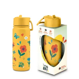 brosky-kids-zolta-butelka-na-wode-dla-dzieci-w-kwiaty-i-owady-550-ml