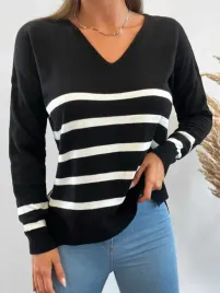 sweterek-w-paski-czarno-bialy-cienki-z-dekoltem-v-casual-shein