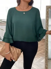 bluzka-elegancka-z-rozkloszowanym-rekawem-3-4-zielona-shein-xxl-44