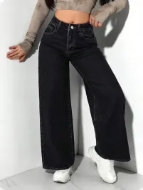 jeansy-damskie-proste-petite-szeroka-nogawka-czarne-casual-shein-m-38
