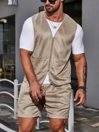 komplet-meski-zamszowy-kamizelka-spodenki-khaki-casual-shein-s