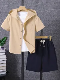 komplet-chlopiecy-koszula-z-kapturem-khaki-spodenki-casual-shein-140