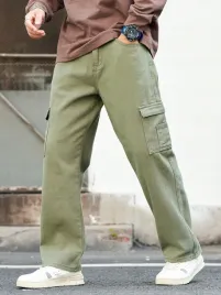 jeansy-meskie-bojowki-cargo-bawelniane-oliwkowe-casual-shein-l