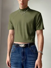 t-shirt-meski-krotki-ze-stojka-zielony-casual-shein-xl