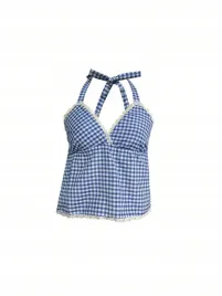 top-wiazany-na-szyi-w-kratke-koronka-casual-shein-m-38
