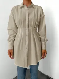 koszula-z-zaszewkami-taliowana-dluga-khaki-casual-shein-m-38