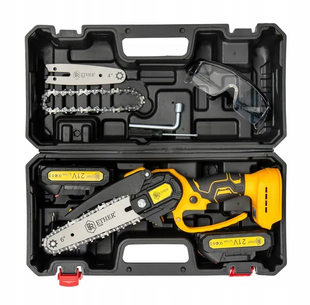 pila-lancuchowa-akumulatorowa-bezszczotkowa-6-2x-aku-21v-galeziowka-zawartosc-zestawu-1x-gogle-ochronne-1x-prowadnica-4-1x-prowadnica-6-1x-rekawice-ochronne-1x-ladowarka-2x-lancuch-6-4-2x-akumulatory-21v