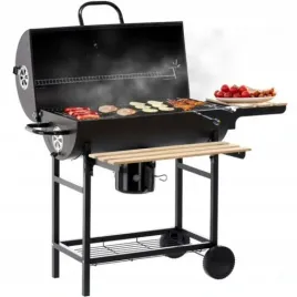 grill-weglowy-na-kolkach-z-polka-pokrywa-ogrodowy-przenosny-beczka