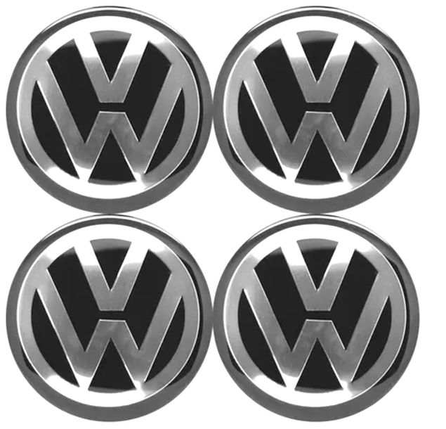 VW VOLKSWAGEN NAKLEJKI EMBLEMATY ZNACZKI LOGO 56mm 4SZT NA KOŁPAKI DEKIELKI