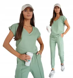 damski-letni-komplet-bawelniany-bluzka-krotki-rekaw-i-spodnie-khaki-l-xl-pl