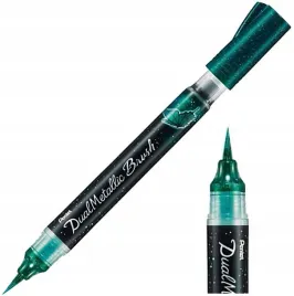 pisak-pedzelkowy-do-kaligrafii-pentel-brush-pen-dual-metallic-zielony