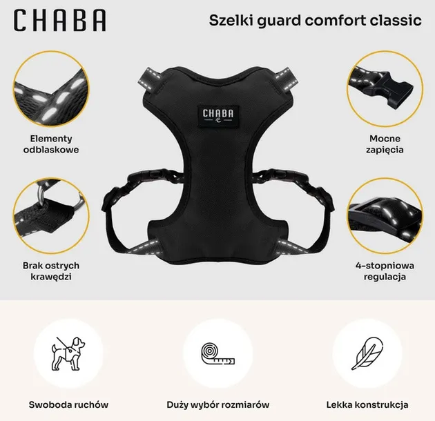 chaba-szelki-guard-comfort-classic-m-czarne-kolor-odcienie-rozowego-odcienie-szarosci-odcienie-zieleni-czarny-zloty-odcienie-niebieskiego-grafitowy-rozowy-szary-wielokolorowy-czerwony-niebieski-brazowy-odcienie-czerwieni-zolty-kremowy-odcienie-zoltego