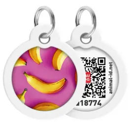 collar-waudog-smart-id-zawieszka-z-qr-paszportem-okragla-3cm-banany-na-rozu