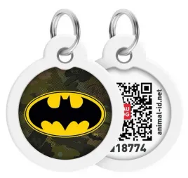 collar-waudog-smart-id-zawieszka-z-qr-paszportem-okragla-3cm-batman-zielony