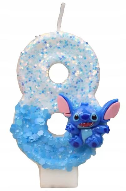 Świeczka Urodzinowa cyfra OSIEM 8 STICH STITCH Niebieska IMPREZA URODZINY