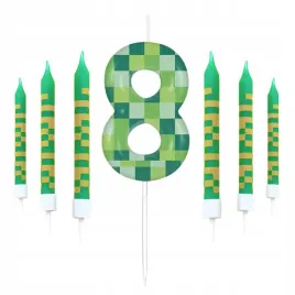 swieczka-urodzinowa-cyfra-8-osiem-piksel-gaming-creeper-plus-swieczki-6szt