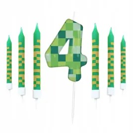 swieczka-urodzinowa-cyfra-4-cztery-piksel-gaming-creeper-plus-swieczki-6szt