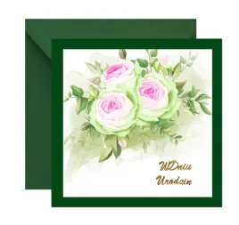 kartka-na-urodziny-w-kwiaty-zielone-roze-zlota-zielona-recznie-robiona